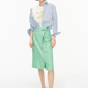 J.CREW Button-Front Skirt in Stretch Linen Poly